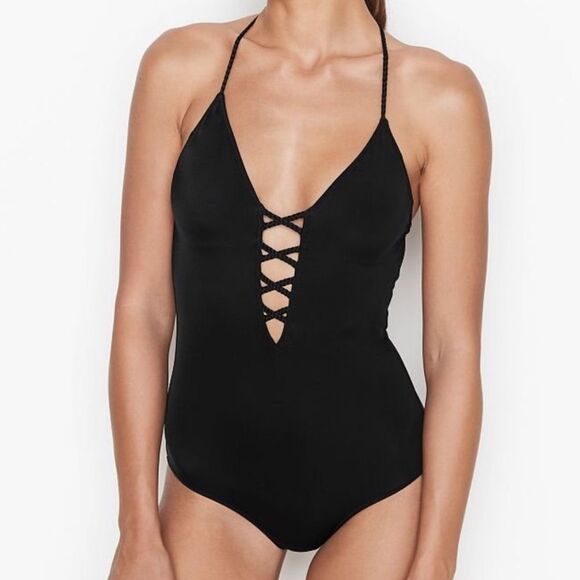 Victoria’s Secret | Lace-Up Negril Plunge One Piece Swimsuit Bathing Suit L - Picture 1 of 16